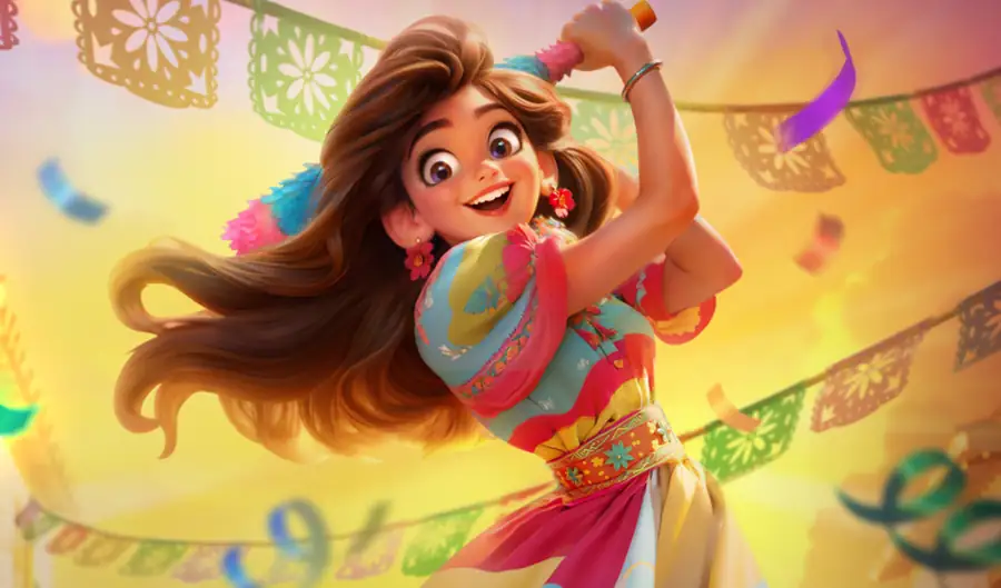Aelia swinging at the piñata: Pinata Wins free demo by PG Soft Aelia swinging at the piñata: Pinata Wins free demo by PG Soft
